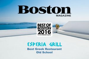 Boston Magazine awards Esperia Grill with Best Greek Restaurant 2016